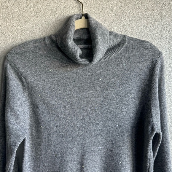 Bartolini Turtleneck Sweater Wool Cashmere Rhinestone Sparkle Holiday Gray L NWT - Picture 5 of 12